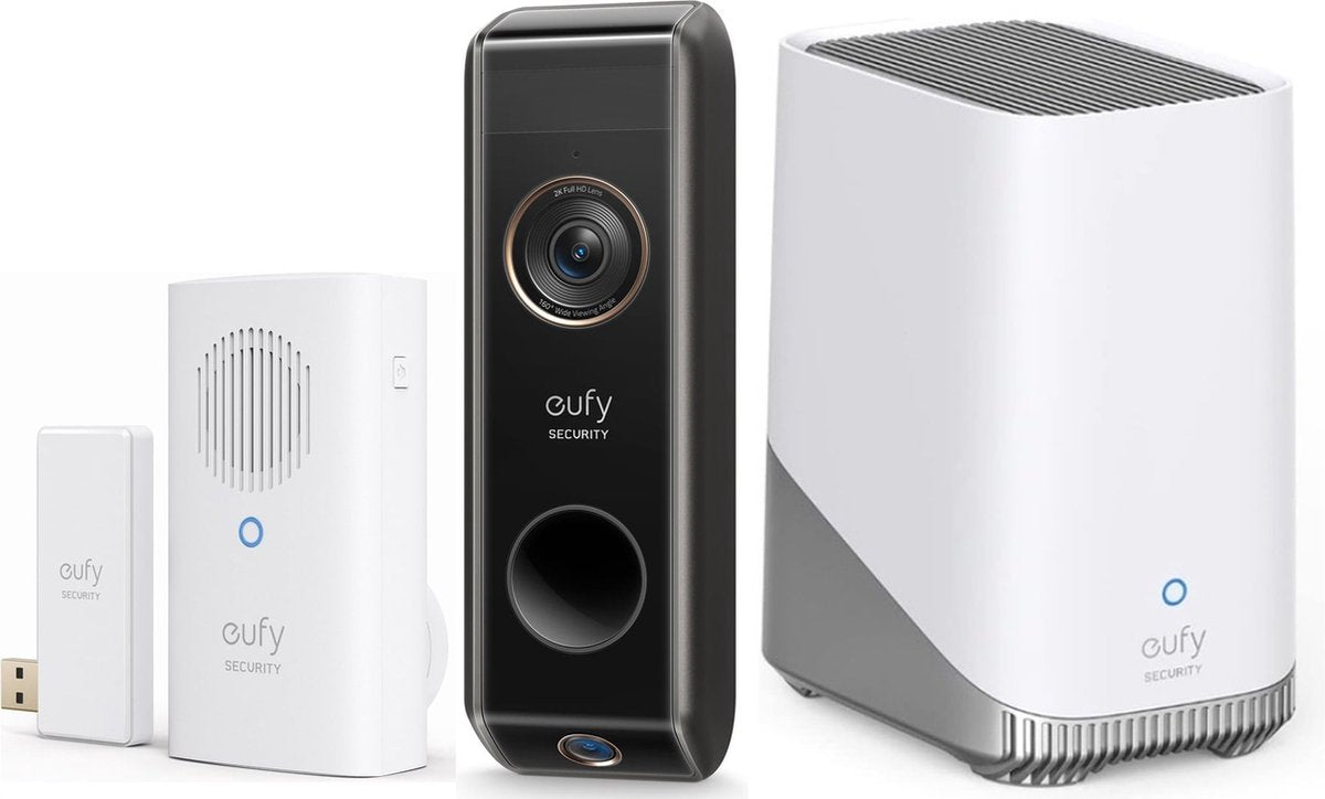 Eufy Dual 2 Pro 2K Draadloze Video Deurbel Incl. Homebase 3 en verstelbare camera + Deurbelgong - Voordeelbundel