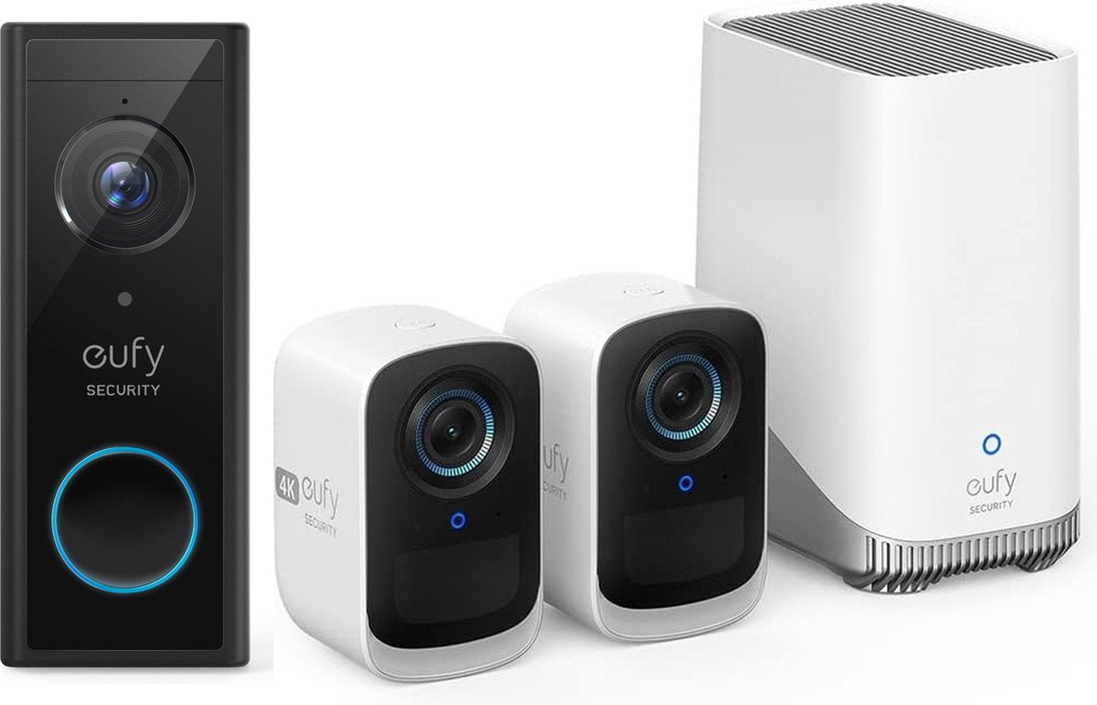 eufy Security 3C 4K HQ met Homebase 3 + 2K video doorbell - 2 beveiligingscamera/ IP camera - 180 dagen batterij - Voor binnen & buiten