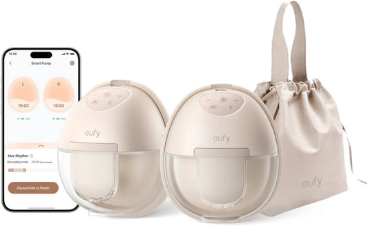 eufy Draagbare Borstkolf Breast Pump S1, handsfree elektrische borstkolf met verwarmingstechnologie, app-bediening, slim ritme, zuigkracht van ziekenhuiskwaliteit, discreet, lekvrij en ultra-rustig
