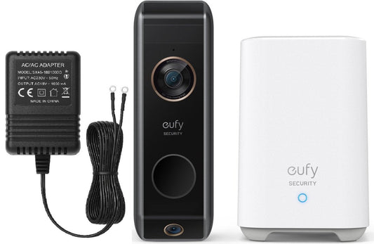 Eufy Video Deurbell Dual 2 Pro met HomeBase 2 - 2K-resolutie - Doorbell - dubbele camera's - pakketdetectie - gezichtsherkenning - draadloze installatie + Hoogwaardige AC/AC Adapter – met 8 meter kabel