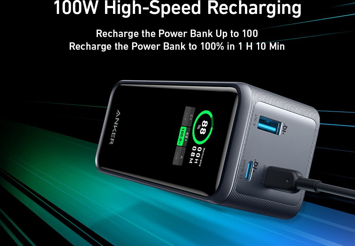 Anker 735 Prime (200W) Powerbank grijs voor MacBook/Laptop 20.000 mAh + Charging Base-100W Fast Charging with 4 Ports