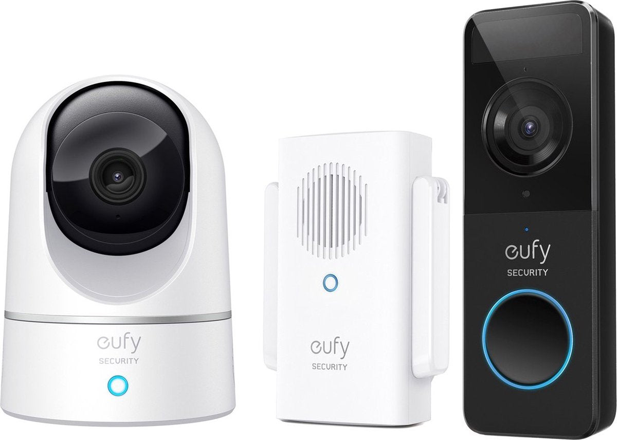 Eufy by Anker Videodeurbel C211 + 2K Beveiligingscamera bundel - Zwart en wit-Pan & tilt - Voor binnen en buiten