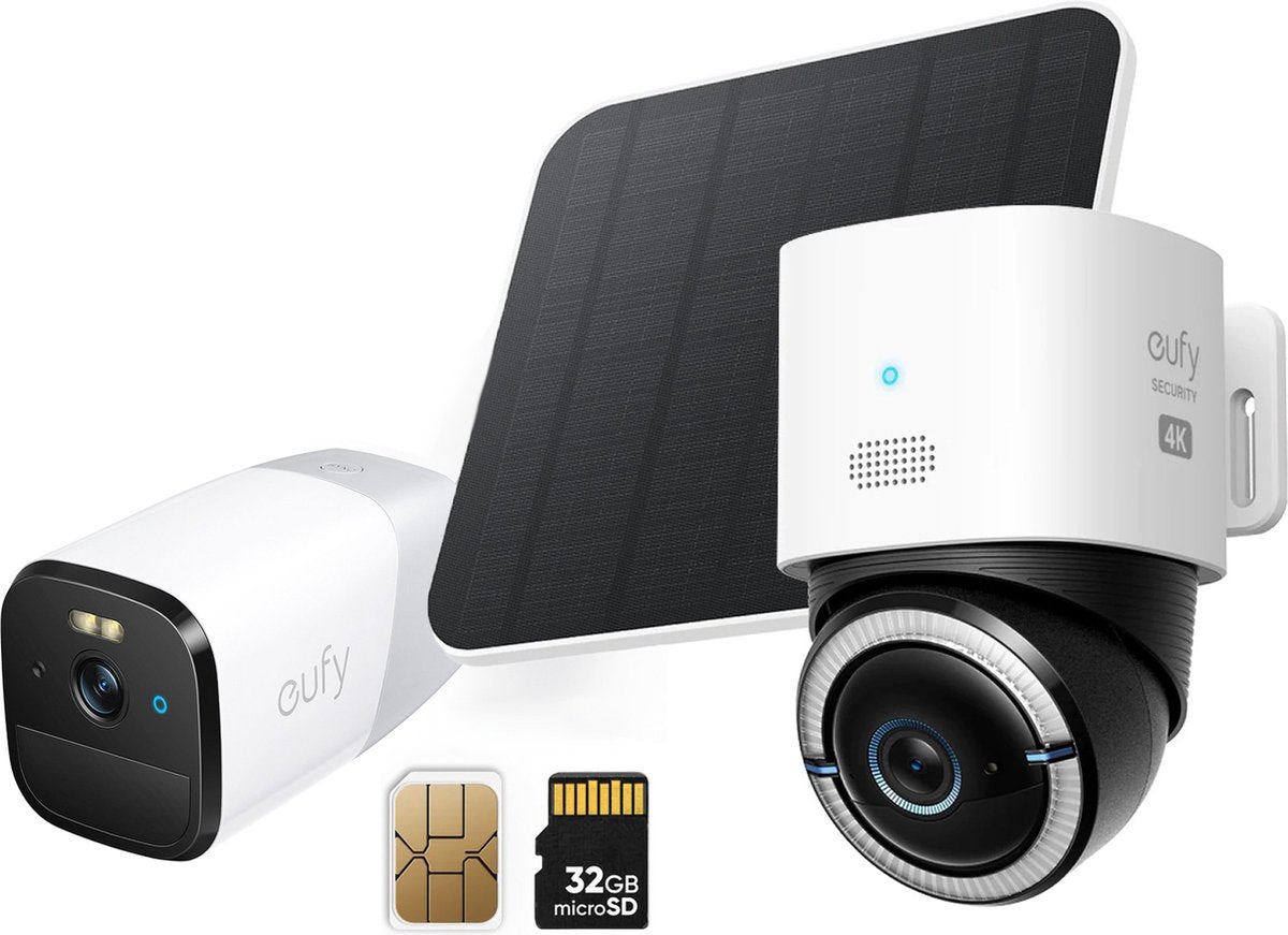 eufy 4G LTE S330 Camera - met WiFi - 4K Nieuw 8719925783180 2 Pan&Tilt - Volkomen draadloos met zonnepaneel - AI Tracking en 4G verbinding met simkaart + 4G Starlight 2K Draadloze beveiligingscamera - 8