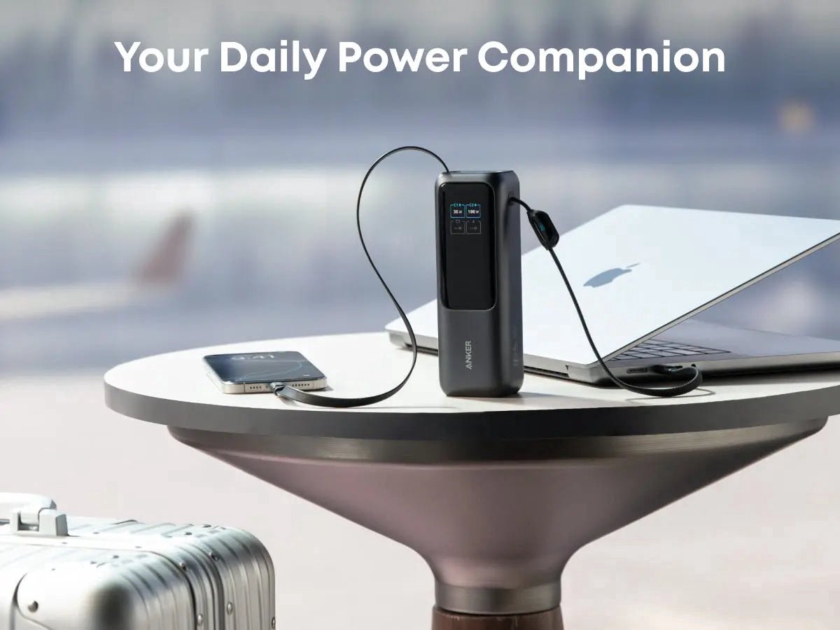 Anker PowerCore 25K Powerbank 25.000mAh - 165W - 3x 100W USB-C Poorten - Zwart + Anker Nano reisadapter, USB-stekker 5-poorts stroomadapter met 1 AC, 2 USB-A en 2 USB-C poorten - Zwart