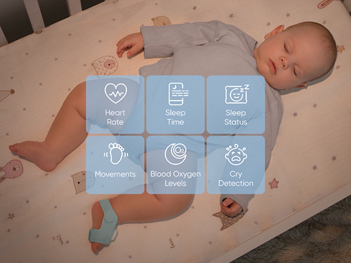 eufy Baby S340 - Smart Sock Babyfoon - 2.4 GHz Wi-Fi - Houd slaappatronen, dutjes, hartslag en bloedzuurstof bij - Voor kinderen van 0 tot 18 maanden.