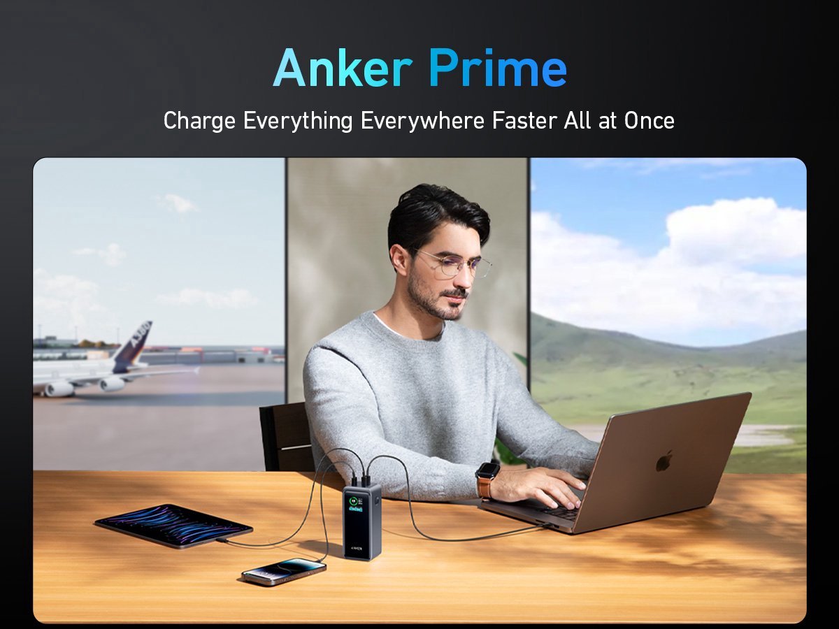 Anker 735 Prime (200W) Powerbank grijs voor MacBook/Laptop 20.000 mAh + Charging Base-100W Fast Charging with 4 Ports