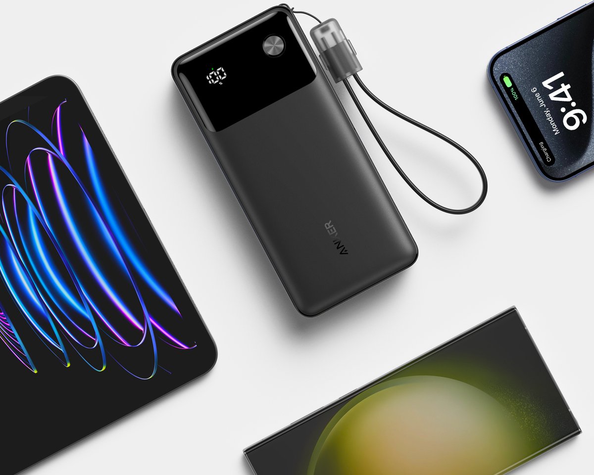 Anker draagbare oplader - 20.000mAh-powerbank met geïntegreerde USB-C-kabel die met 30 W kan opladen - voor iPhone 14-serie, MacBook, Galaxy, iPad, AirPods en meer