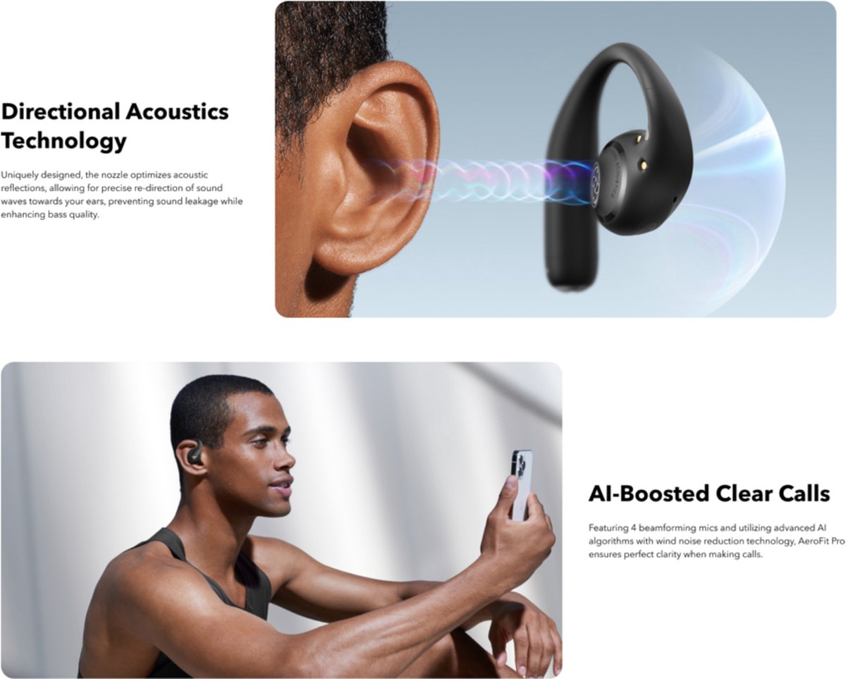 Anker SoundCore AeroFit Pro Open-Ear Oordopjes met Nekband Zwart