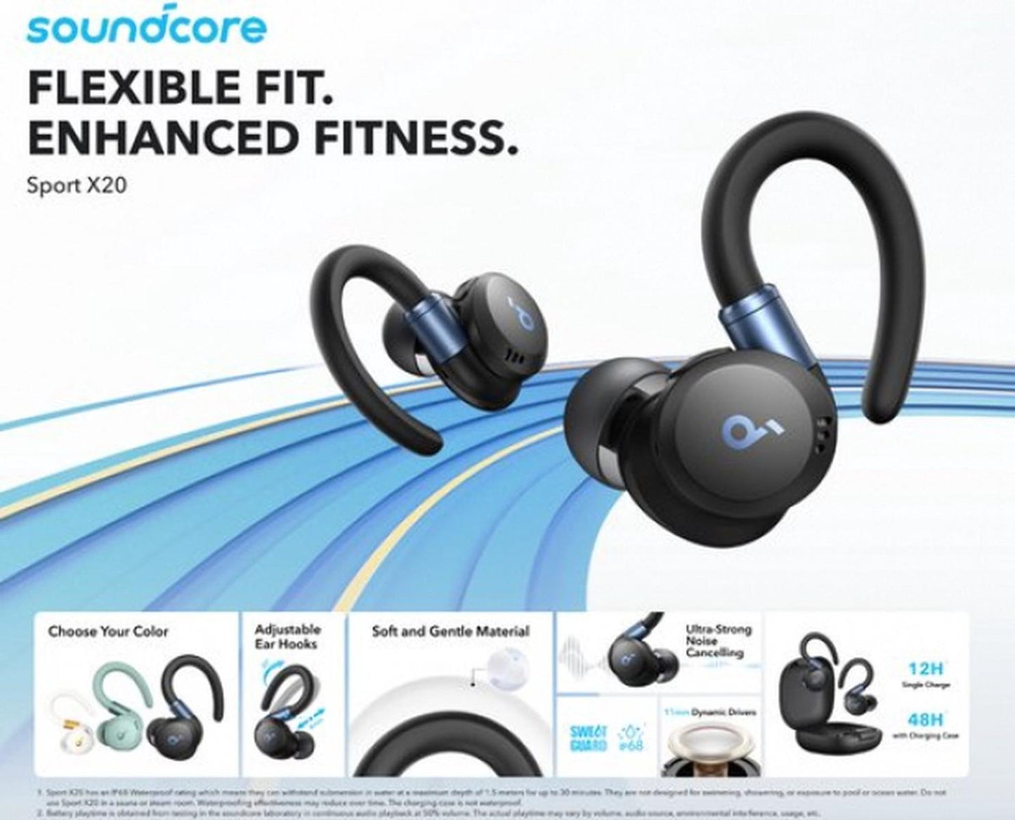 Anker SoundCore Sport X20 ANC Draadloze Oordopjes met Oorhaken Groen
