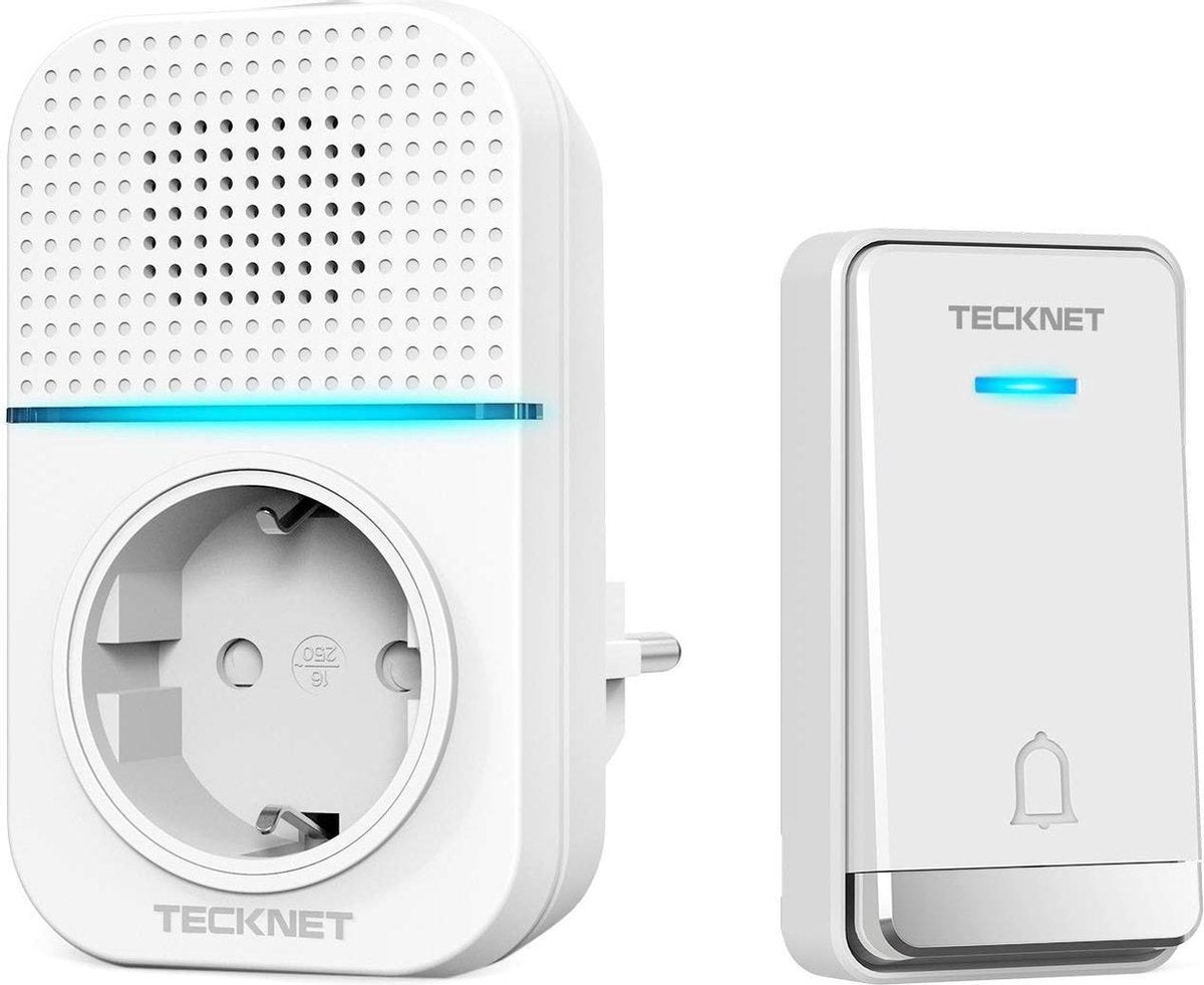 Tecknet Draadloze Deurbel - 1 Ontvanger incl. Adapter - Wit