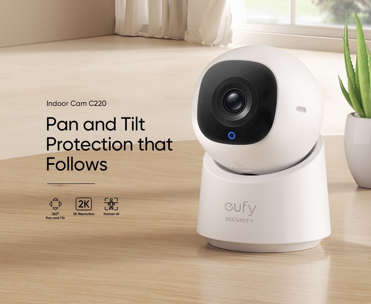 Eufy Pan & Tilt 2K Indoor + C220 met 2K resolutie en 360° PTZ Beveiligingscamera voor binnen