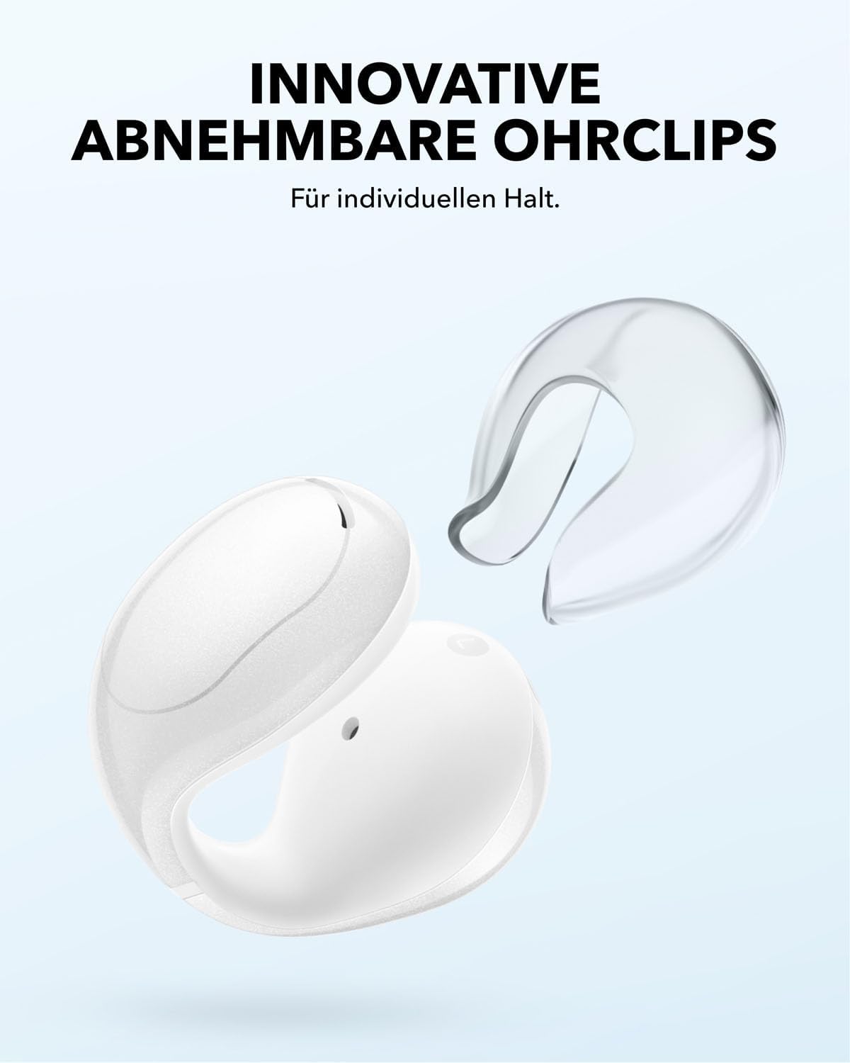 Soundcore C30i, oortelefoons met klem van Anker, heldere audio, zekere pasvorm, waterbestendig, comfortabel, open-ear oordopjes, helder Wit, compatibel met hoofdtelefoons
