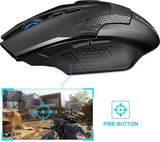 Ergonomische LED Illuminated Gaming Muis 2.4 GHz - Draadloos - Zwart - 6 Knoppen - Optische Muis, Instelbaar DPI (Tot 4000) - PC + MAC