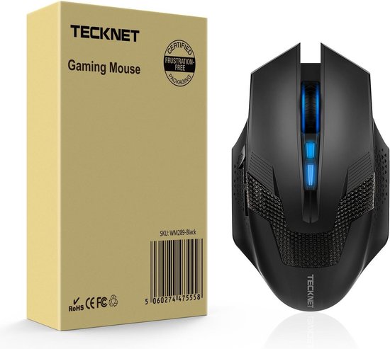 Ergonomische LED Illuminated Gaming Muis 2.4 GHz - Draadloos - Zwart - 6 Knoppen - Optische Muis, Instelbaar DPI (Tot 4000) - PC + MAC