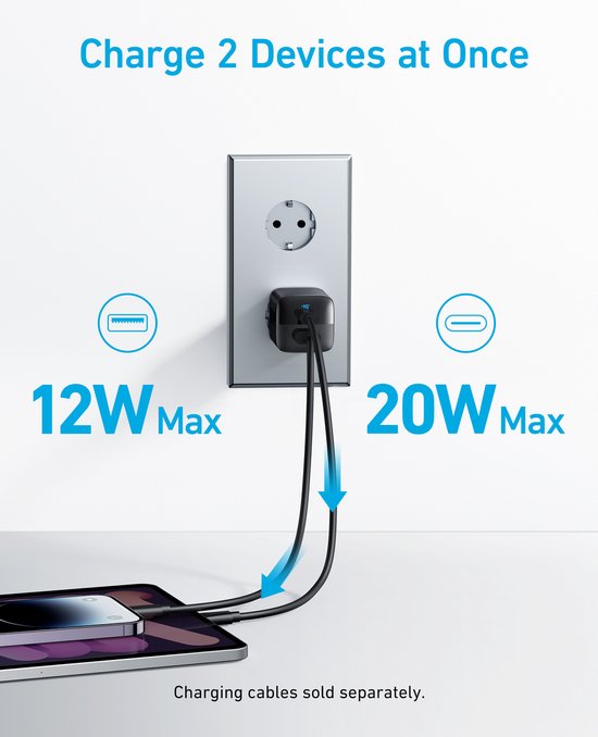 Anker 323 - USB-C Charger (33W) - 2 Port Compact Charger