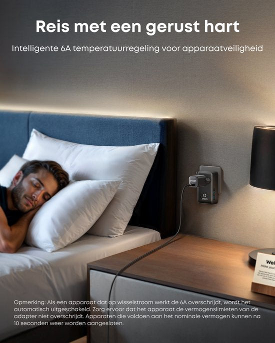 Anker Nano reisadapter, USB-stekker 5-poorts stroomadapter met 1 AC, 2 USB-A en 2 USB-C poorten, slimme temperatuurregeling, compatibel met alle landen en regio’s, ideaal voor op reis - zilver