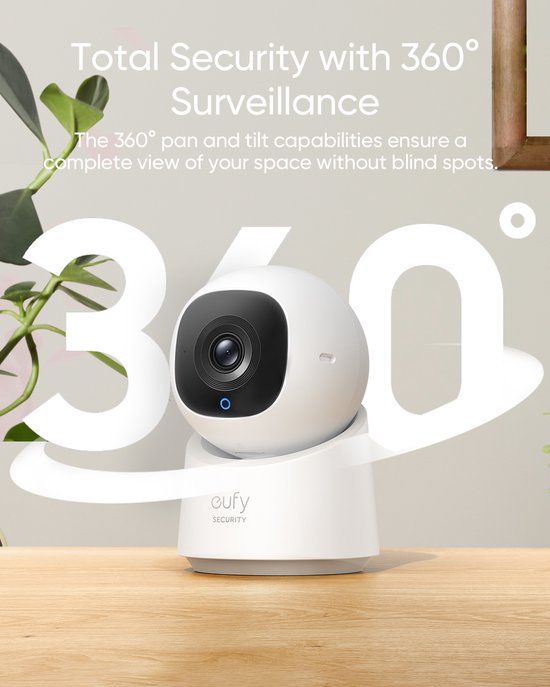 eufy Security - Indoor Cam C220 - beveiligingscamera met 2K resolutie en 360° PTZ