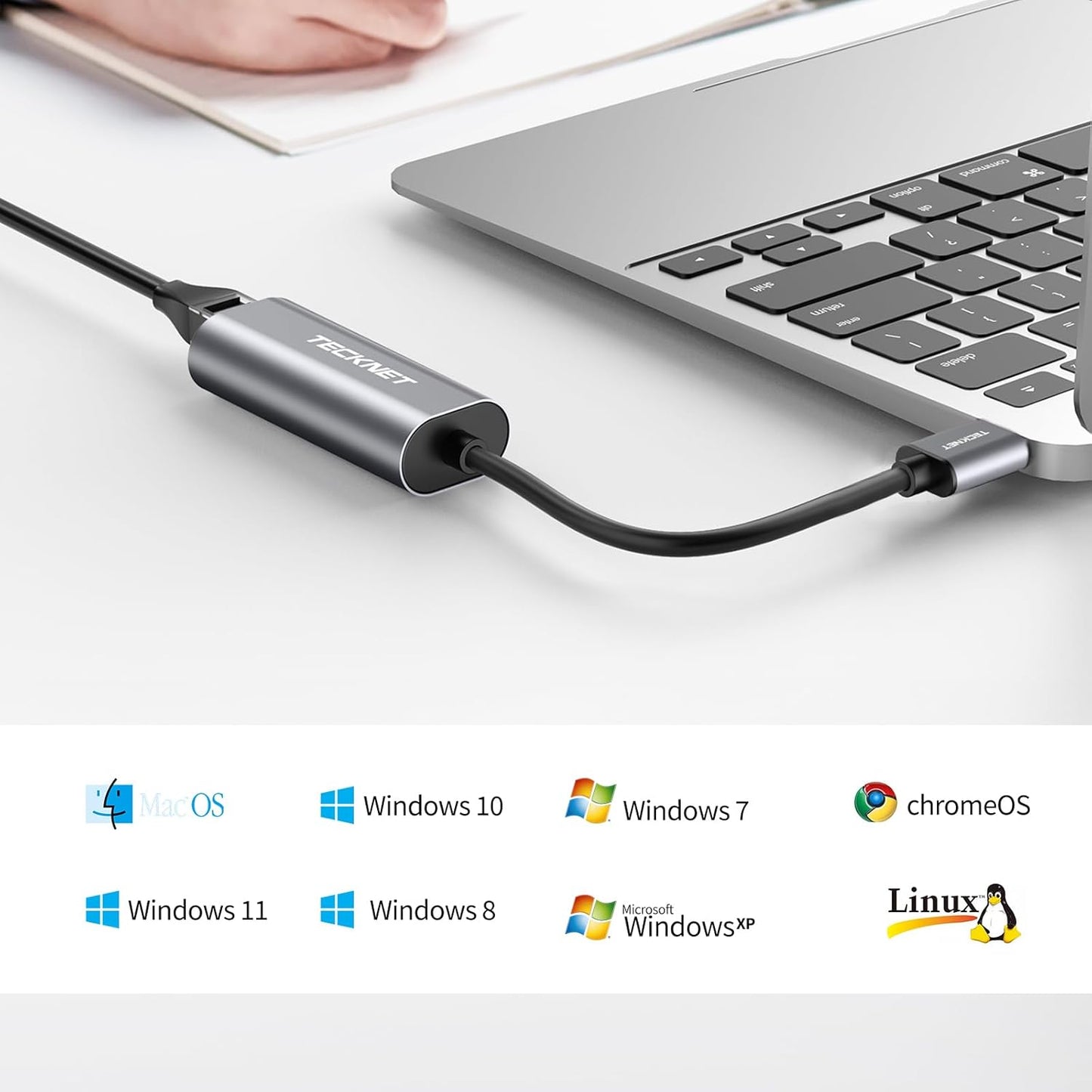 Tecknet USB 3.0 naar Ethernet adapter - 1000Mbps - RJ45 - Windows/Mac - Aluminium behuizing