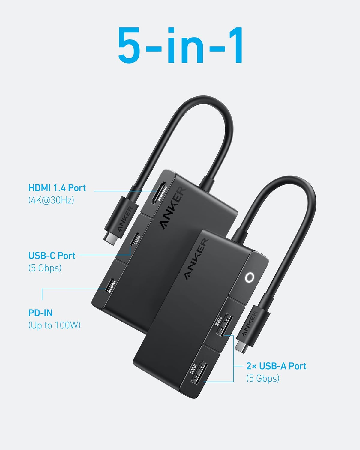 Anker 332 5-in-1 USB-C Hub HDMI 1.4 / 2x USB-C 100W / 2x USB-A 5Gbps