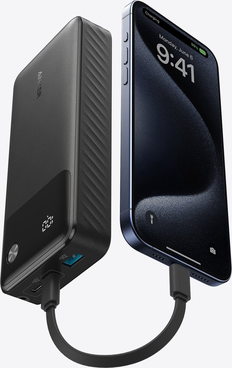 Anker draagbare oplader - 20.000mAh-powerbank met USB-C-kabel 30W + Anker Nano 3 USB C GaN Charger 30W, PIQ 3.0 PPS Fast Charger