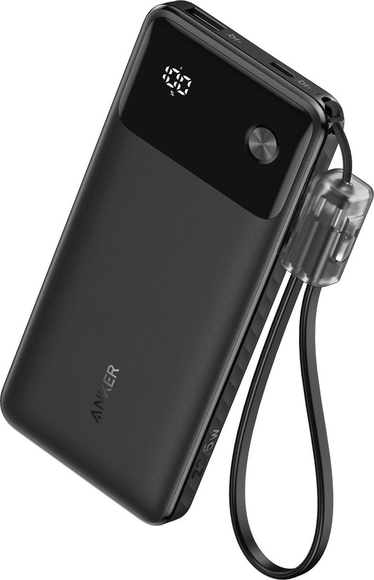 Anker powerbank - 10.000 mAh powerbank met USB-C-kabel - PD 22.5W maximaal vermogen met 1 x USB-C, 1 x USB-A - compatibel met iPhone 15/14-serie, MacBook, Galaxy, iPad, AirPods en nog veel