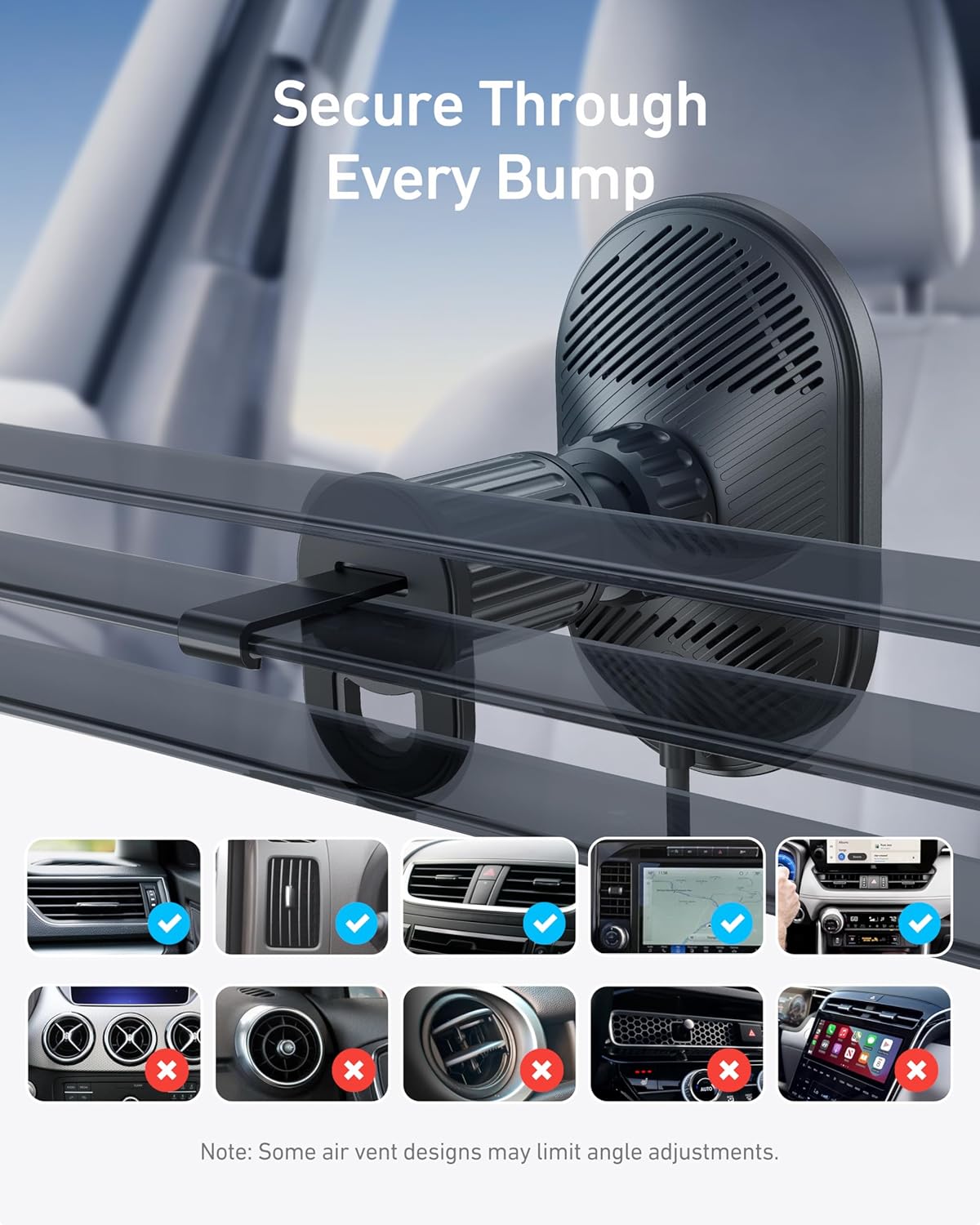 Anker MagSafe Draadloze autolader compatibel, MagGo 15W Qi2-oplader, 360° verstelbare hoek en sterke magneten, houder voor autotelefoon, voor iPhone 15/14-serie (inclusief kabel en USB C-autolader)