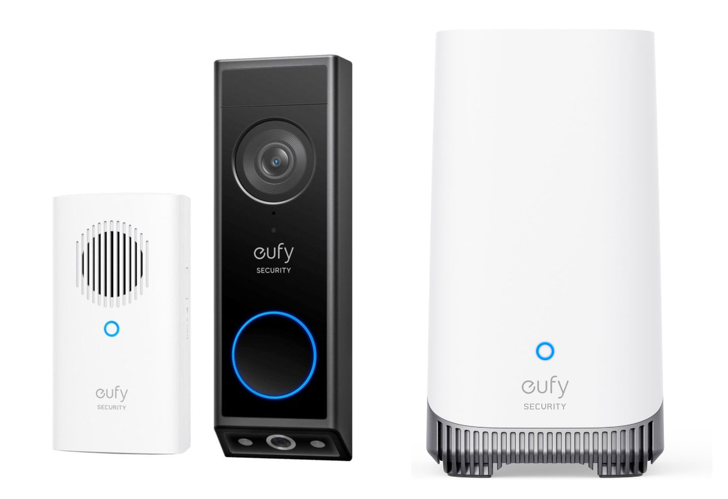 eufy Security E340 Video Deurbel met Chime – Video Doorbell - Dual-Cam technologie, 2K Full HD-resolutie - Zwart met Wit Chime + eufy Security HomeBase 3 S380 basissysteem – Homebase - 16 GB opslag, uitbreidbaar tot 16 TB - Wit