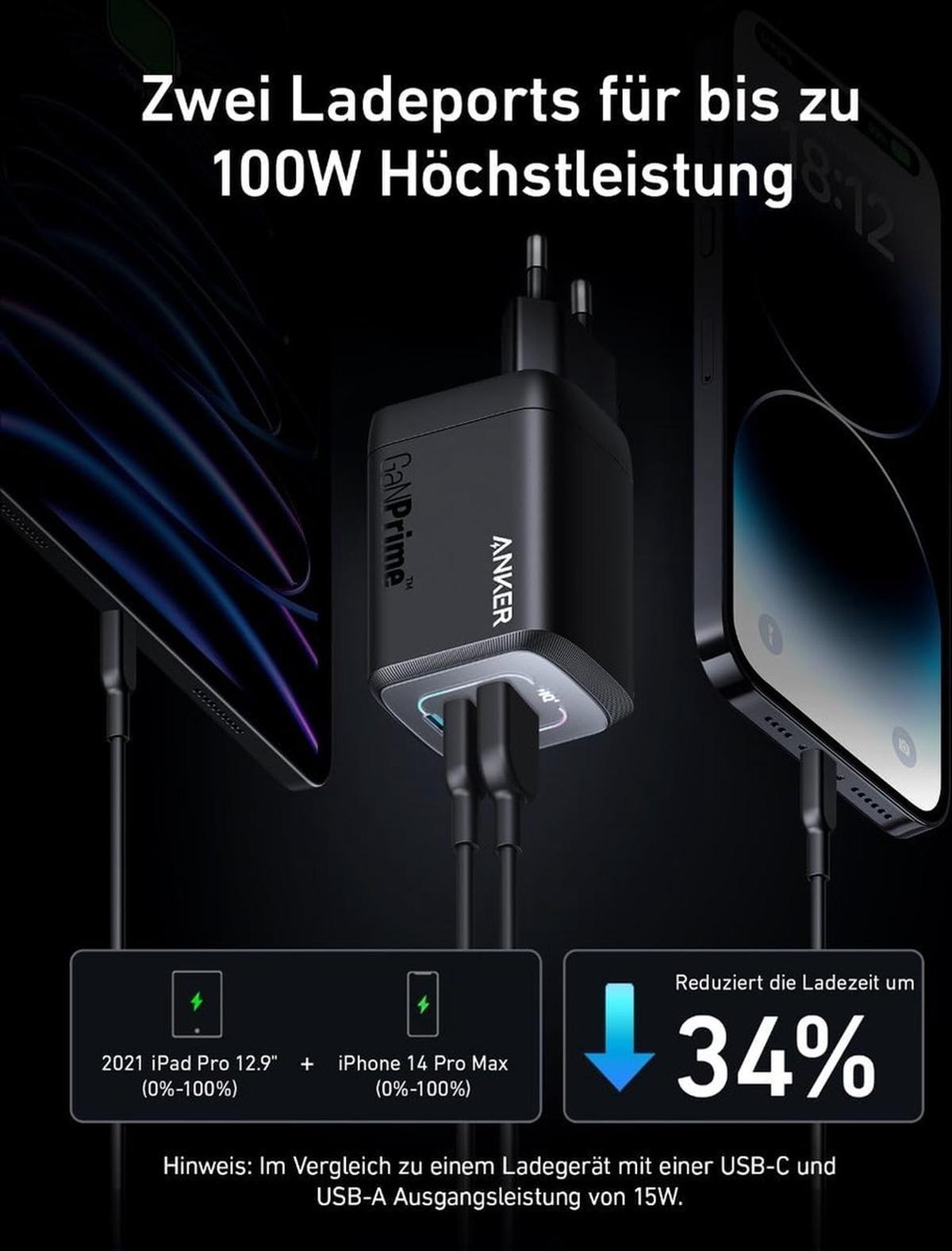 Anker-USB C-oplader-737 oplader GaNPrime 100W-PPS 3-poorts super snel compact-voeding voor MacBook Pro/Air, iPad Pro, Galaxy S22/S21, Dell XPS 13, Note 20/10+, iPhone 15/Pro, Pixel en meer