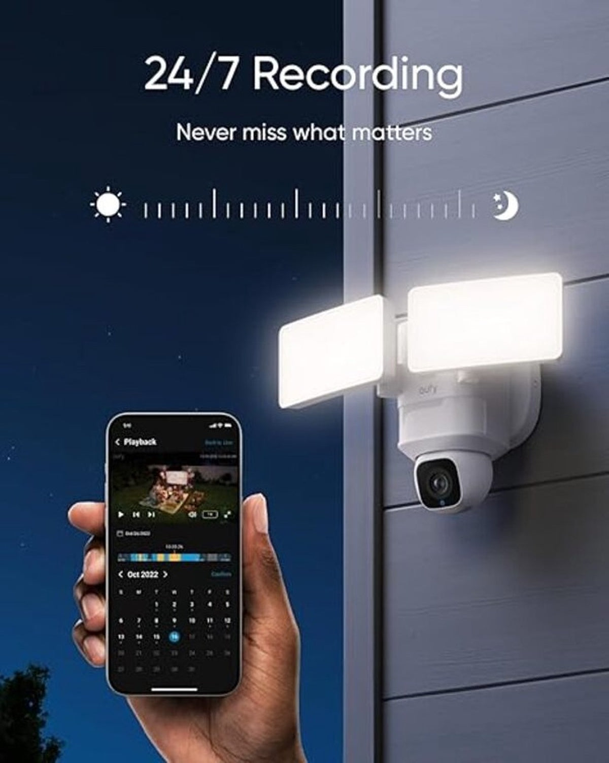eufy Security E30 Floodlight Camera – 360° Pan & Tilt – 2K Video – AI Detectie en Tracering – 2000 Lumen – Aangepaste Stem- en Lichtwaarschuwingen – 24/7 Opname – Geen Maandelijkse Kosten – Wit