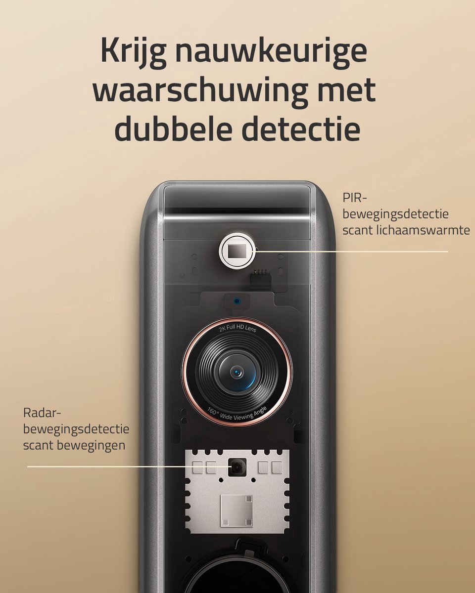 eufy Dual 2 Pro Doorbell 2K Draadloze Video Deurbelset inclusief verstelbare camera + Indoor Cam C220