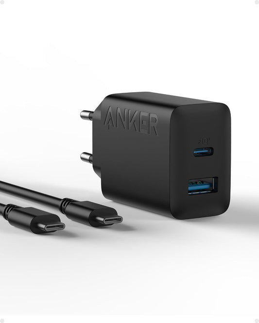 Anker snelle 20W-wandoplader met 2 poorten en USB-C-oplaad voor iPhone 15/iPhone 15 Plus/iPhone 15 Pro/iPhone 15 Pro Max/iPad en meer (inclusief USB-C-kabel van 1,5 m)