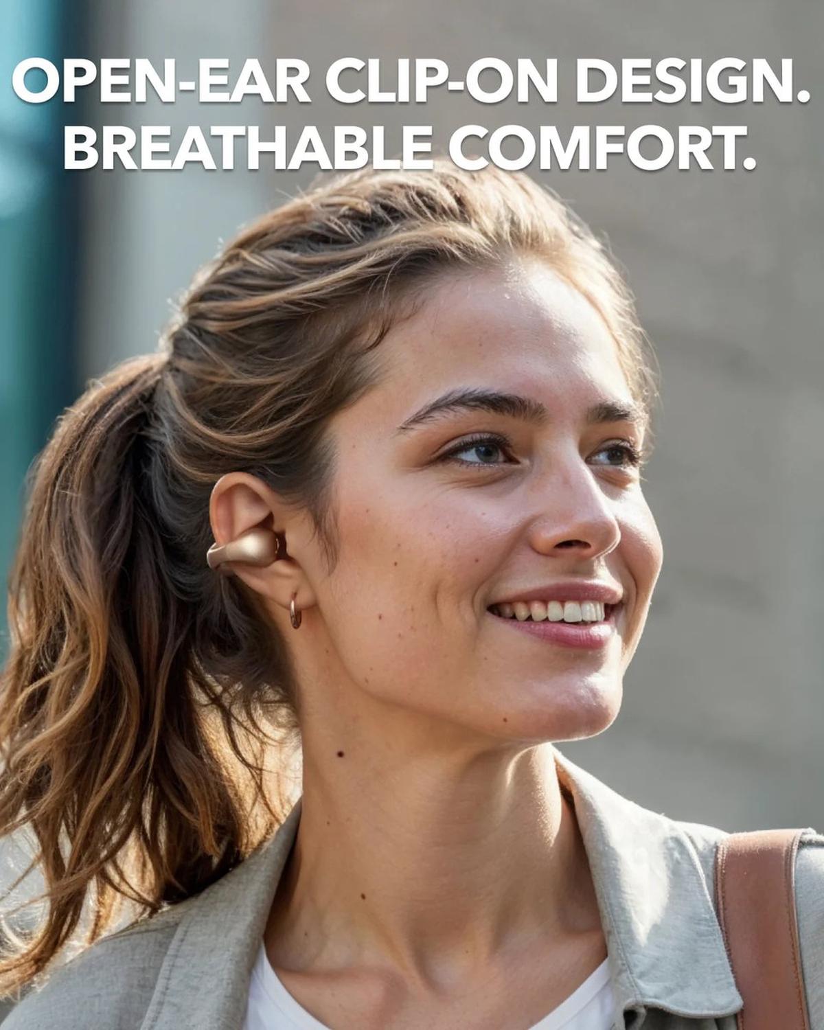 Soundcore by Anker C40i Draadloze Open-Ear Oordopjes Goud - Earbuds - clip-on, flexibel joint design, knopbediening, lichtgewicht comfort, stabiele pasvorm met bevestigbare grips, uitgebreide drivers voor een helder geluid
