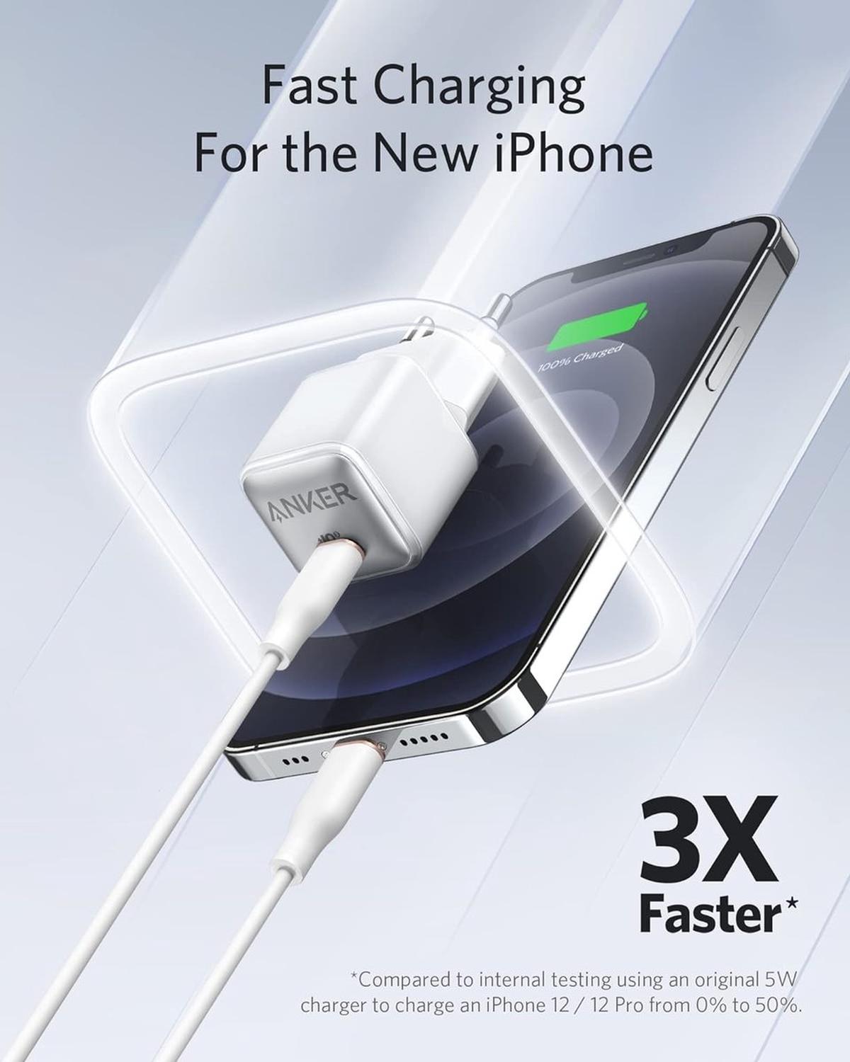 Anker 512 Nano Pro Oplader - 20W USB-C - PowerIQ 3.0 - Actieve Temperatuurregeling - Wit/Zilver [3-pack]