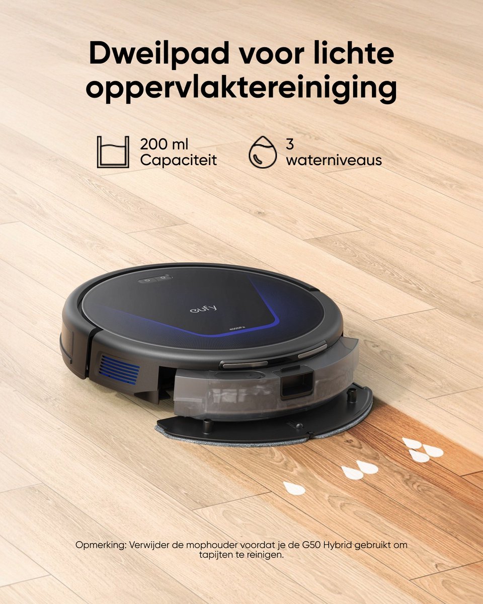 eufy Clean G50 Hybrid Robotstofzuiger met dweilfunctie - Robot Vacuum - 4.000 Pa Zuigkracht, Dynamische Navigatie, Pro-ontwarrende Kam, Rolborstel, Dweilpad voor lichte reiniging, Ideaal voor huisdierhaar, Harde vloeren en tapijt