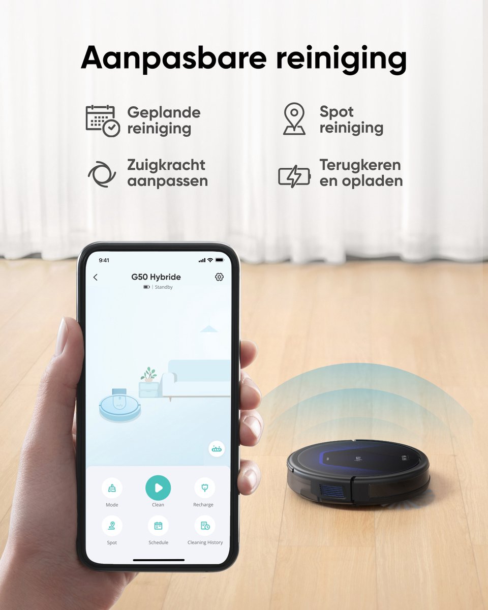 eufy Clean G50 Hybrid Robotstofzuiger met dweilfunctie - Robot Vacuum - 4.000 Pa Zuigkracht, Dynamische Navigatie, Pro-ontwarrende Kam, Rolborstel, Dweilpad voor lichte reiniging, Ideaal voor huisdierhaar, Harde vloeren en tapijt