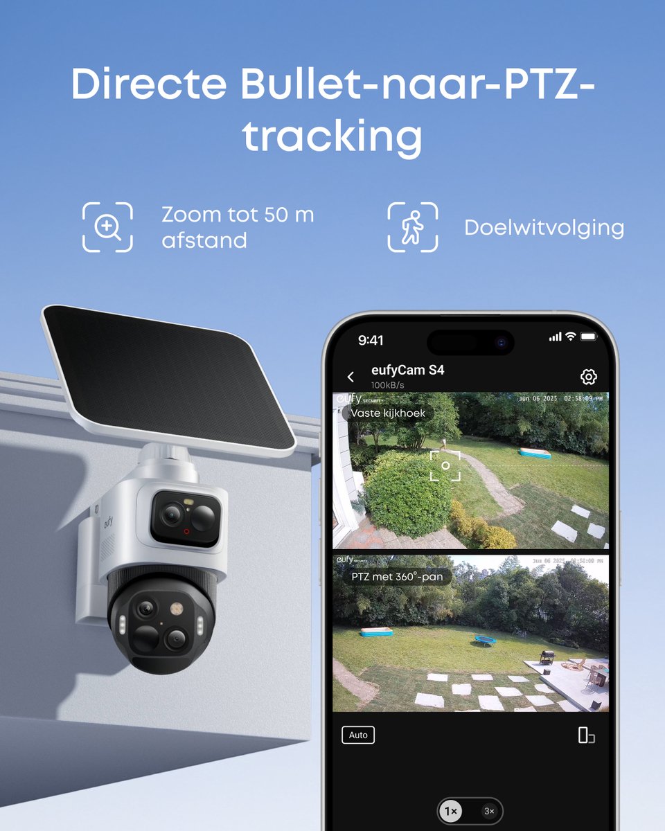 eufy Security eufyCam S4 2-camera set - Beveiligingscamera buiten - triple lens Bullet-PTZ - 4K UHD - 360° pan & tilt - auto-tracking - 8× zoom - kleurennachtzicht - uitbreidbare opslag