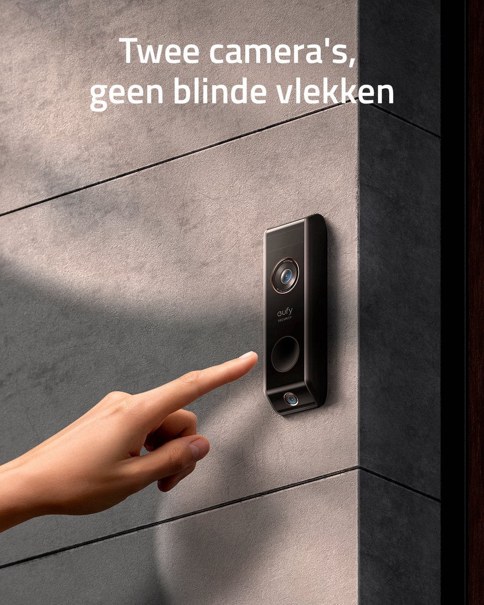 Eufy Video Deurbell Dual 2 Pro met HomeBase 2 - 2K-resolutie - Doorbell - dubbele camera's - pakketdetectie - gezichtsherkenning - draadloze installatie + Hoogwaardige AC/AC Adapter – met 8 meter kabel