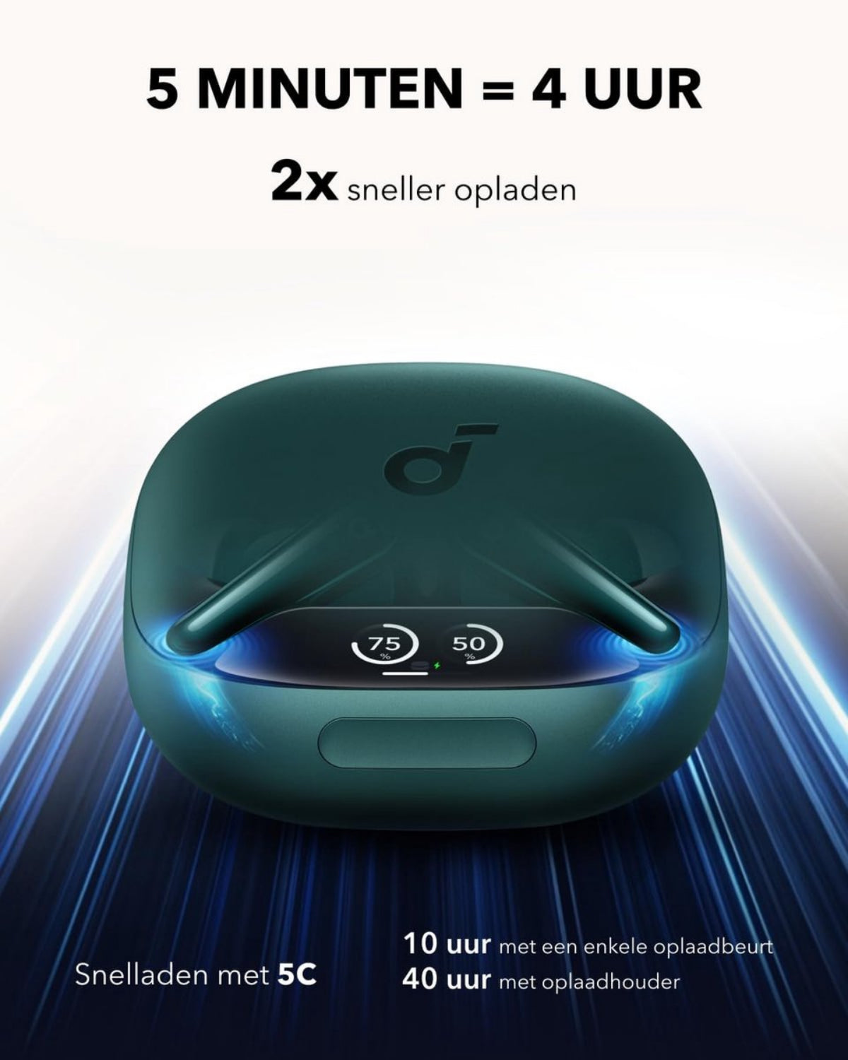 soundcore Liberty 4 Pro van Anker, draadloze oordopjes met iruisonderdrukking, 7 sensoren, realtime adaptieve ruisonderdrukking, 2x sneller opladen, hifi-muziek op studioniveau,6microfoons en Al - Groen