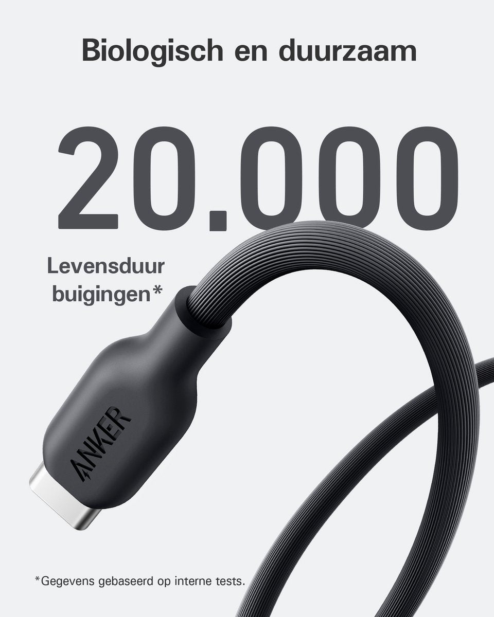 Anker 543 - USB C-naar USB C-kabel (100 W, 180 cm, Black) - USB 2.0 Biologische oplaadkabel voor MacBook Pro 2020 - iPad Pro 2020, iPad Air 4, Samsung Galaxy S21 en meer (kleur)