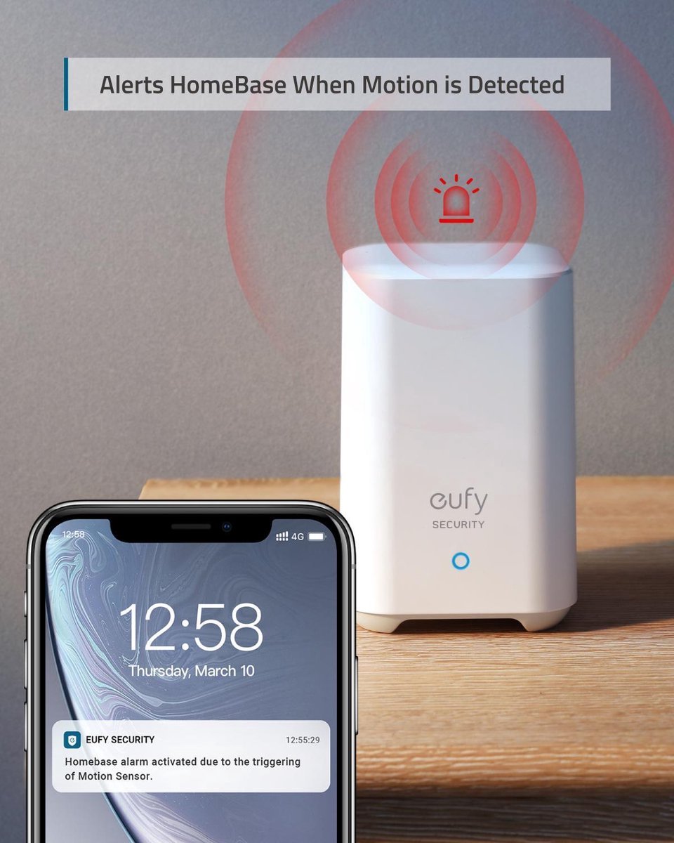 2x Eufy Security-Bewegingssensor- beveiligingssysteem met alarm- 100° gezichtsveld-9 m bereik-2 jaar batterij- instelbare gevoeligheid-regelt HomeBase bewakingsapparaten-HomeBase noodzakelijk