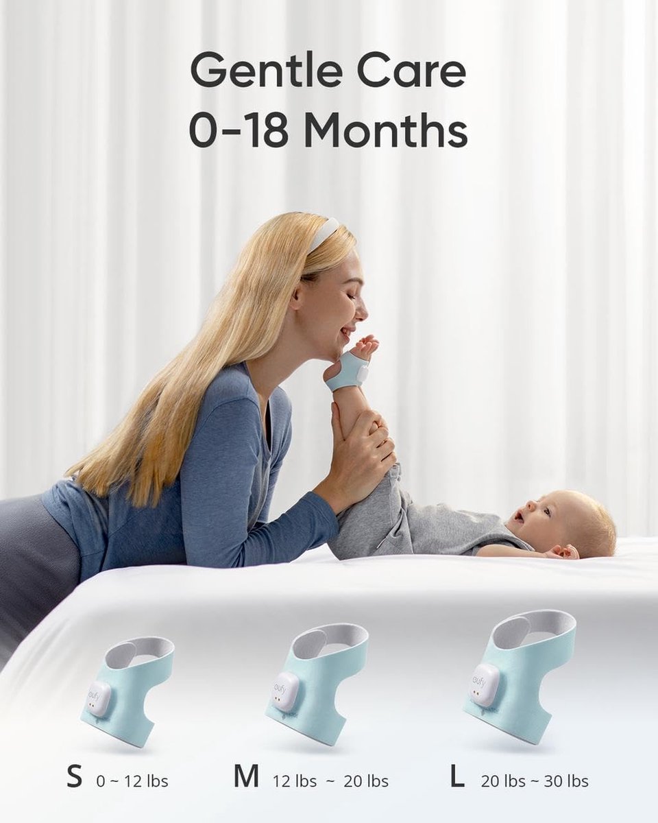 eufy Baby S340 - Smart Sock Babyfoon - 2.4 GHz Wi-Fi - Houd slaappatronen, dutjes, hartslag en bloedzuurstof bij - Voor kinderen van 0 tot 18 maanden.