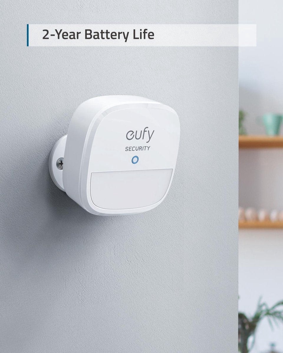 2x Eufy Security-Bewegingssensor- beveiligingssysteem met alarm- 100° gezichtsveld-9 m bereik-2 jaar batterij- instelbare gevoeligheid-regelt HomeBase bewakingsapparaten-HomeBase noodzakelijk