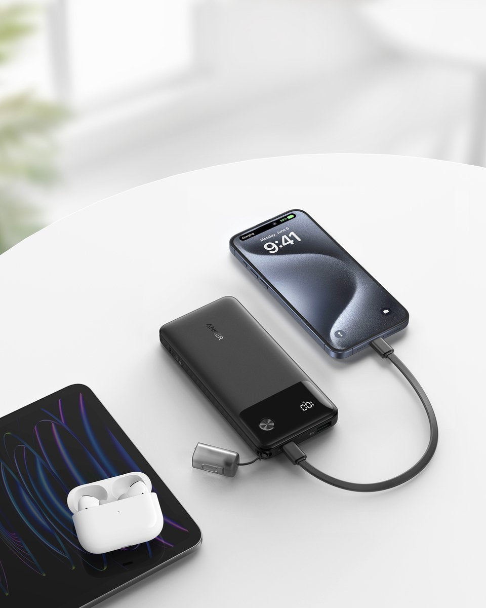 Anker powerbank - 10.000 mAh powerbank met USB-C-kabel - PD 22.5W maximaal vermogen met 1 x USB-C, 1 x USB-A - compatibel met iPhone 15/14-serie, MacBook, Galaxy, iPad, AirPods en nog veel