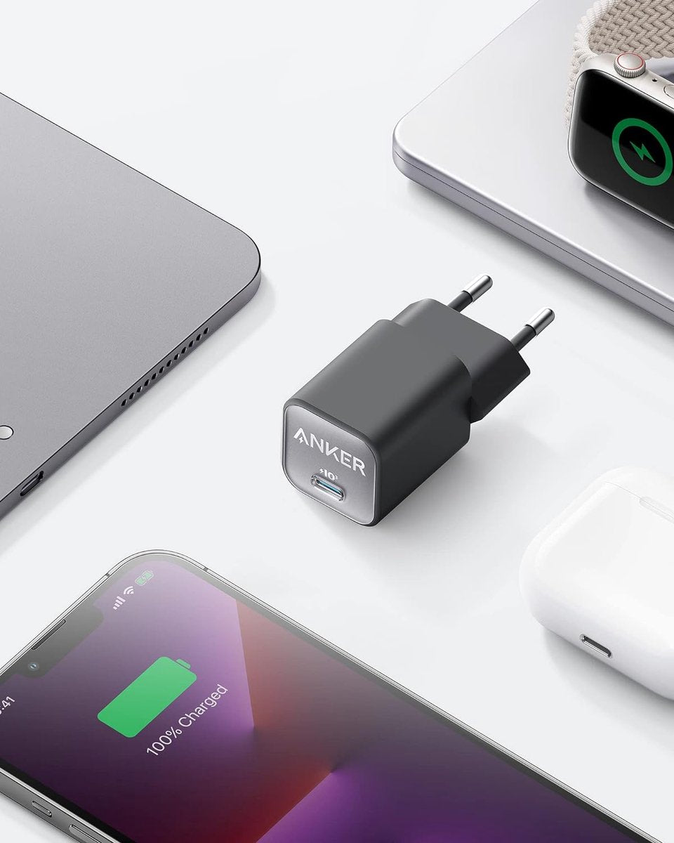 Anker draagbare oplader - 20.000mAh-powerbank met USB-C-kabel 30W + Anker Nano 3 USB C GaN Charger 30W, PIQ 3.0 PPS Fast Charger