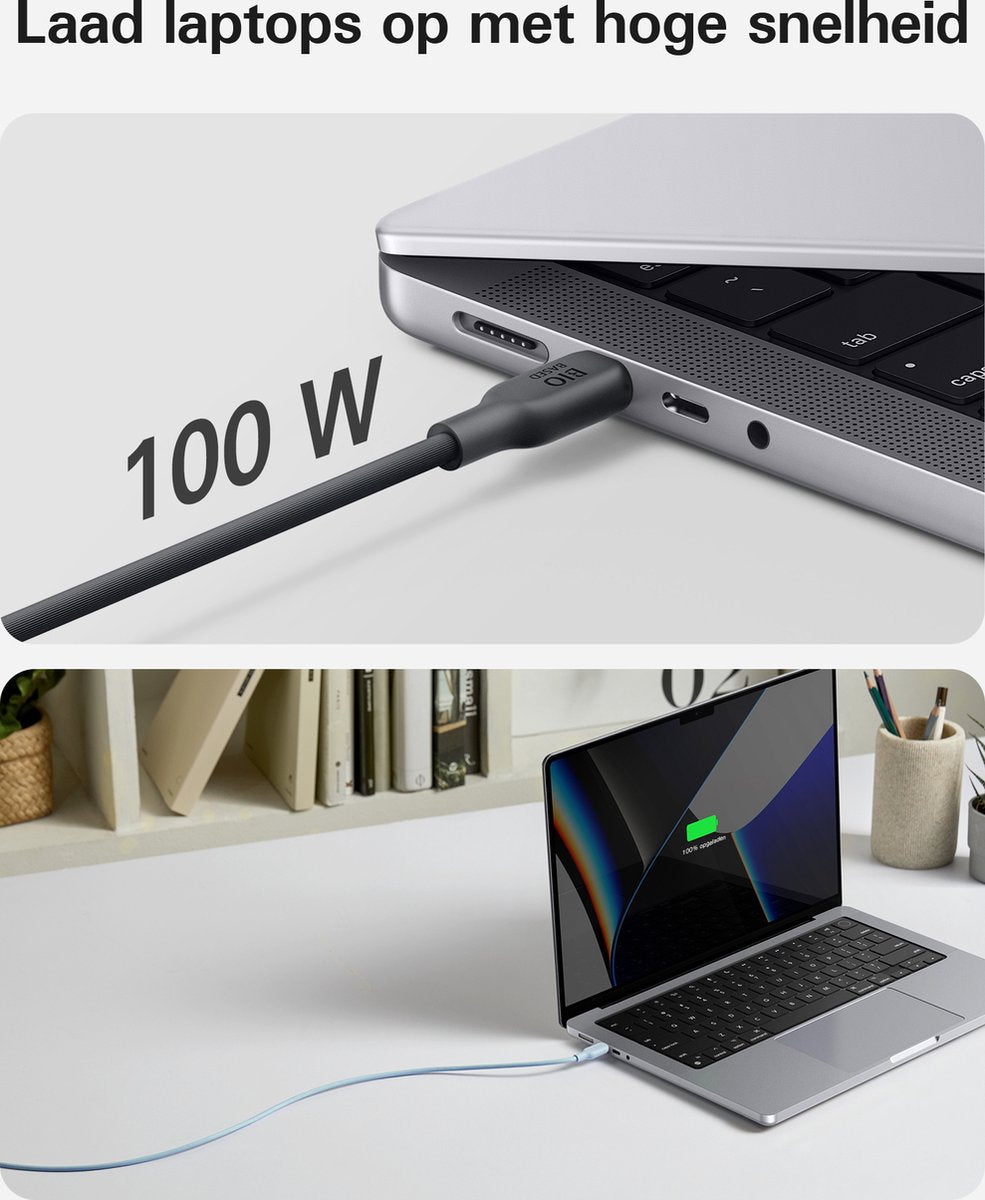 Anker 543 - USB C-naar USB C-kabel (100 W, 180 cm, Black) - USB 2.0 Biologische oplaadkabel voor MacBook Pro 2020 - iPad Pro 2020, iPad Air 4, Samsung Galaxy S21 en meer (kleur)