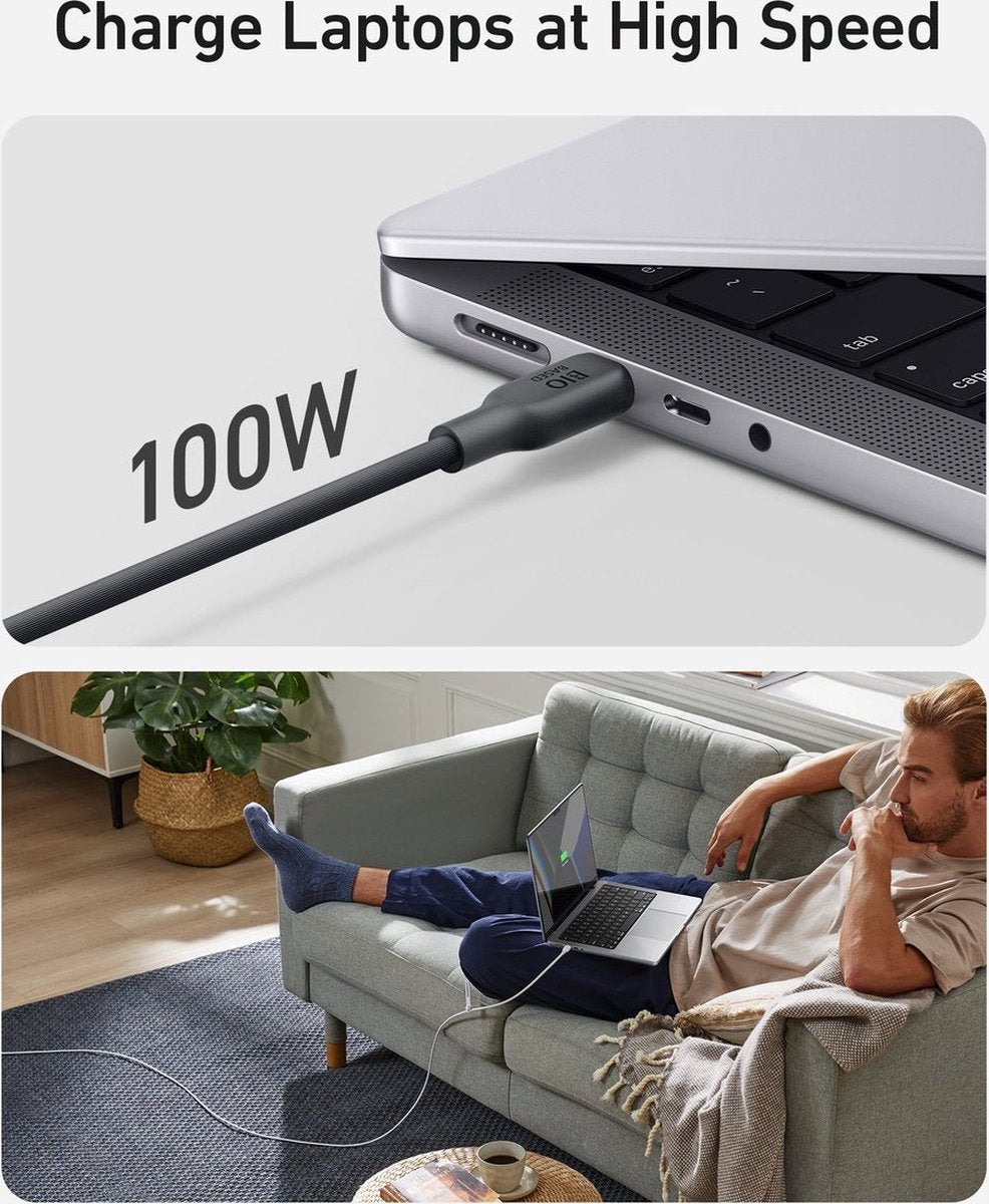 Anker 737 - Power Bank (PowerCore 24K) + Anker 100W USB C-naar USB C-kabel (180 cm, Black) USB 2.0 Biologische oplaadkabel