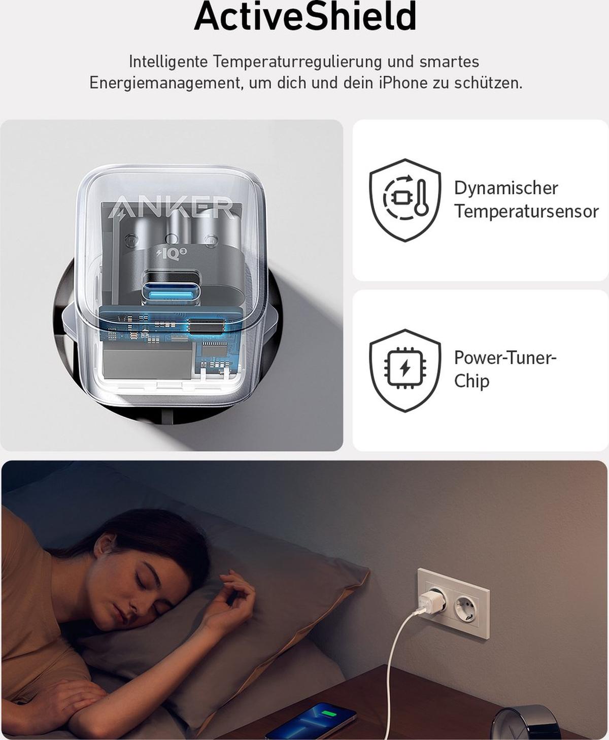 Anker 512 Nano Pro Oplader - 20W USB-C - PowerIQ 3.0 - Actieve Temperatuurregeling - Wit/Zilver [3-pack]