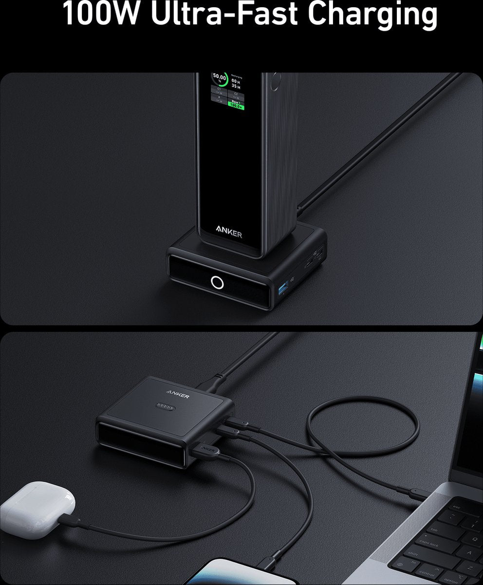 Anker-Charging Base-100W Fast Charging with 4 Ports-for Anker Prime Power Bank-Compatible with MacBook, iPhone 15/15 Plus/15 Pro/15 Pro Max/14 Series, Samsung, Pixel (Power Bank Not Included)