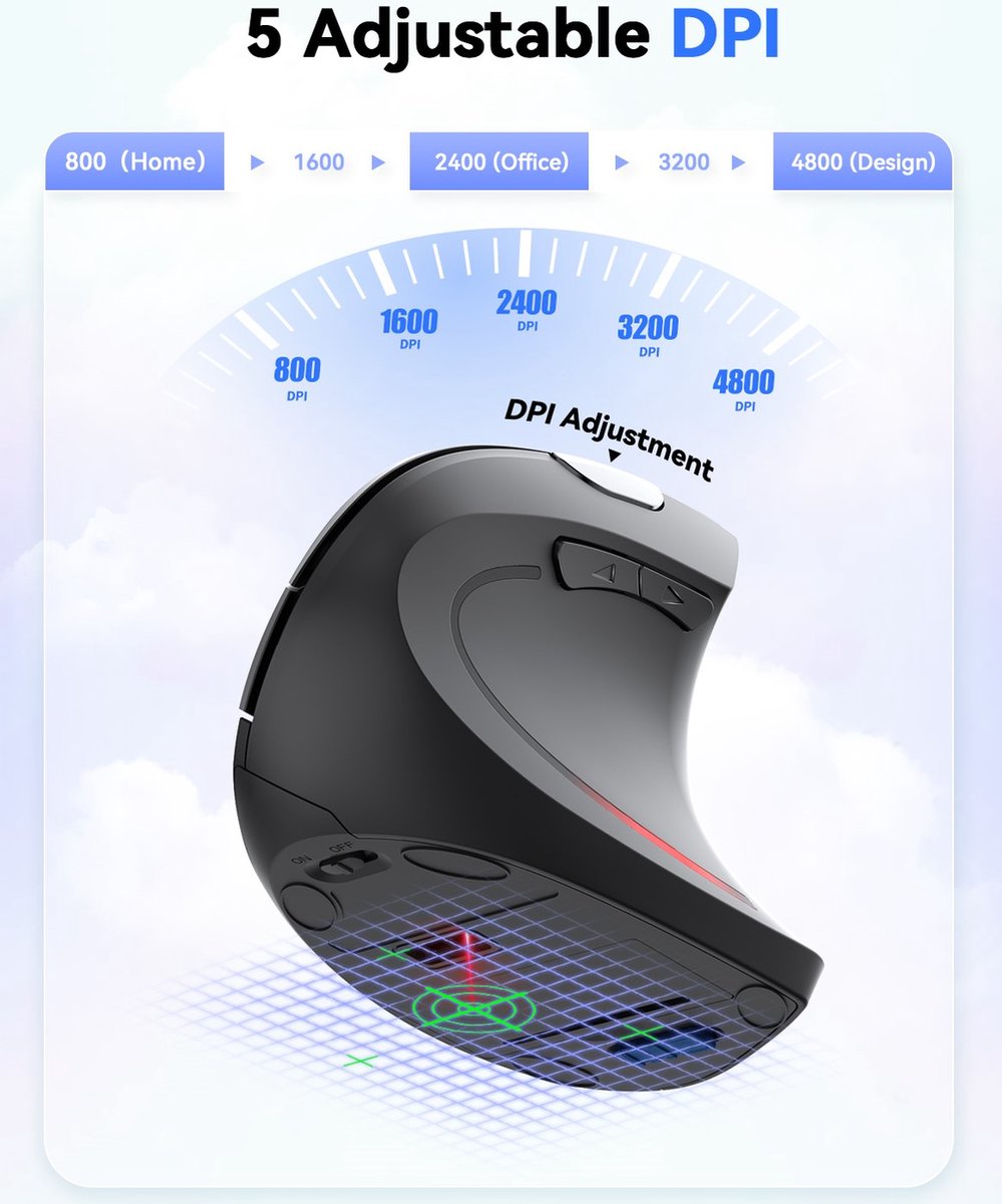 Tecknet Verticale Muis - Ergonomisch Ontworpen voor Rechtshandige - Draadloos - 6 Knoppen - 2000-1200-800 Instelbaar DPI