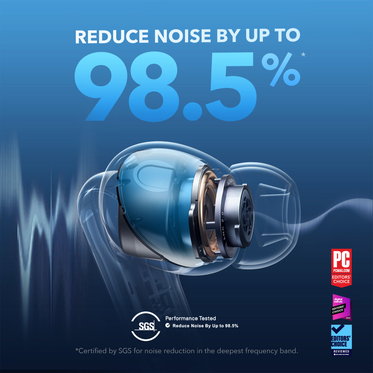 soundcore Liberty 4 NC - Wireless Noise Cancelling Earbuds (Donkerblauw) - 98.5% Noise Reduction - draadloze oordopjes - Adaptive Noise Cancelling to Ears and Environment - Hi-Res Sound - 50H Battery